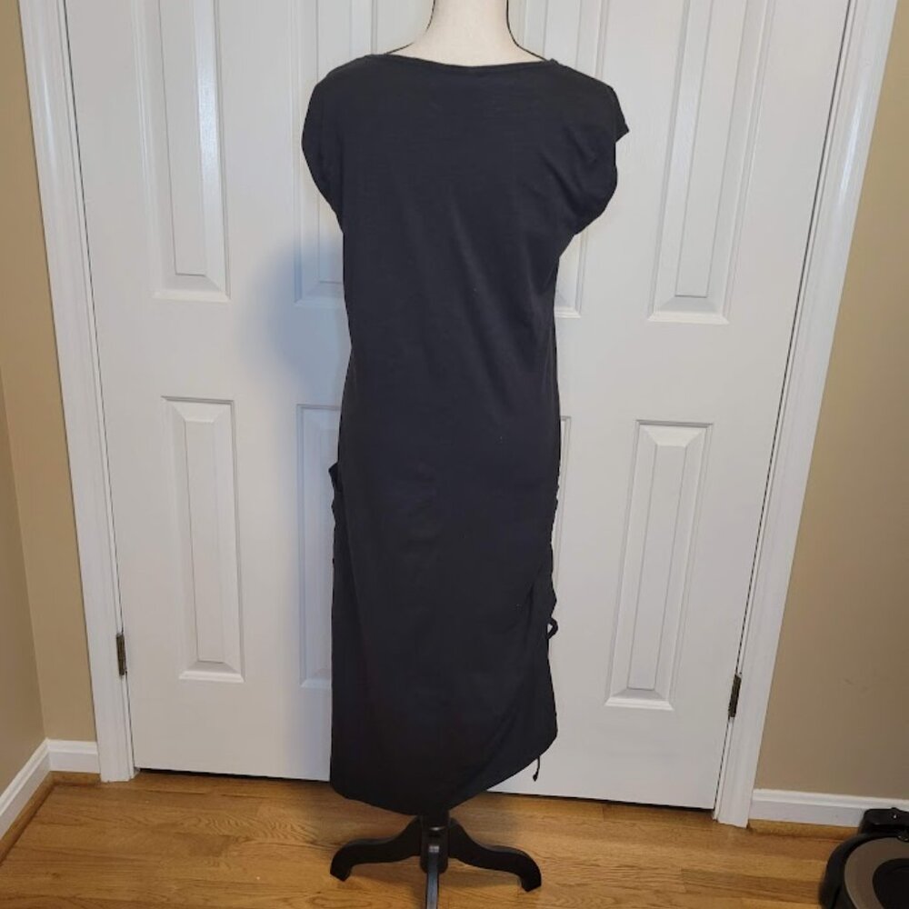 Toad&Co Black Muse Ruched Side Pocket Midi Dress | Size Large - Picture 6 of 6